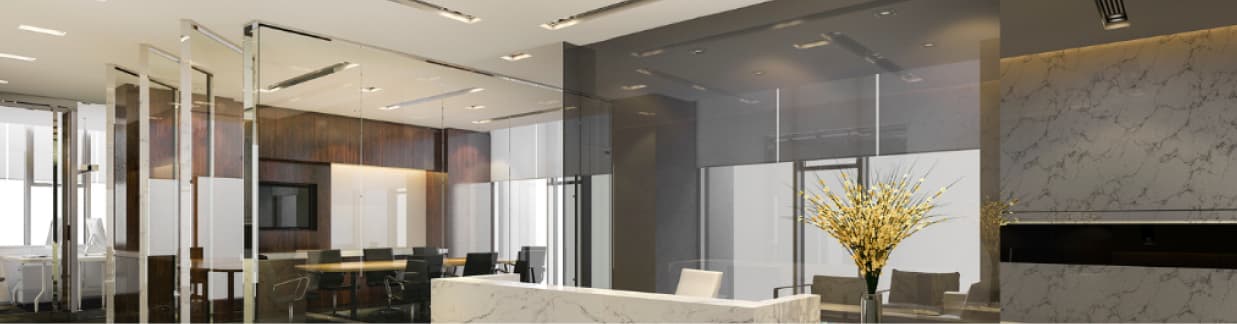 Modern office interior with marble reception desk